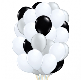 Білі, срібні та чорні гелієві кульки #1002