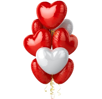 Кульки гелієві червоні та білі сердечки #1163