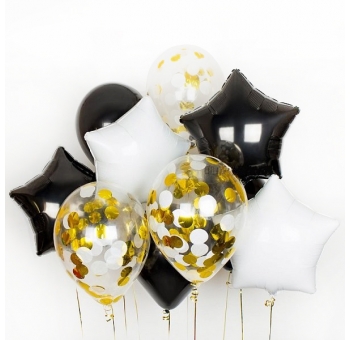 Повітряні кульки у чорних, білих та золотих кольорах #1581