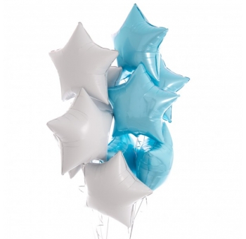 Повітряні кульки блакитні та білі ЗІРКИ #1719