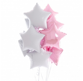 Повітряні кульки рожеві та білі ЗІРКИ #1721